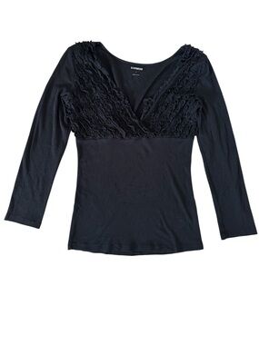 Express Black Ruffled V Neck Long Sleeve Top
